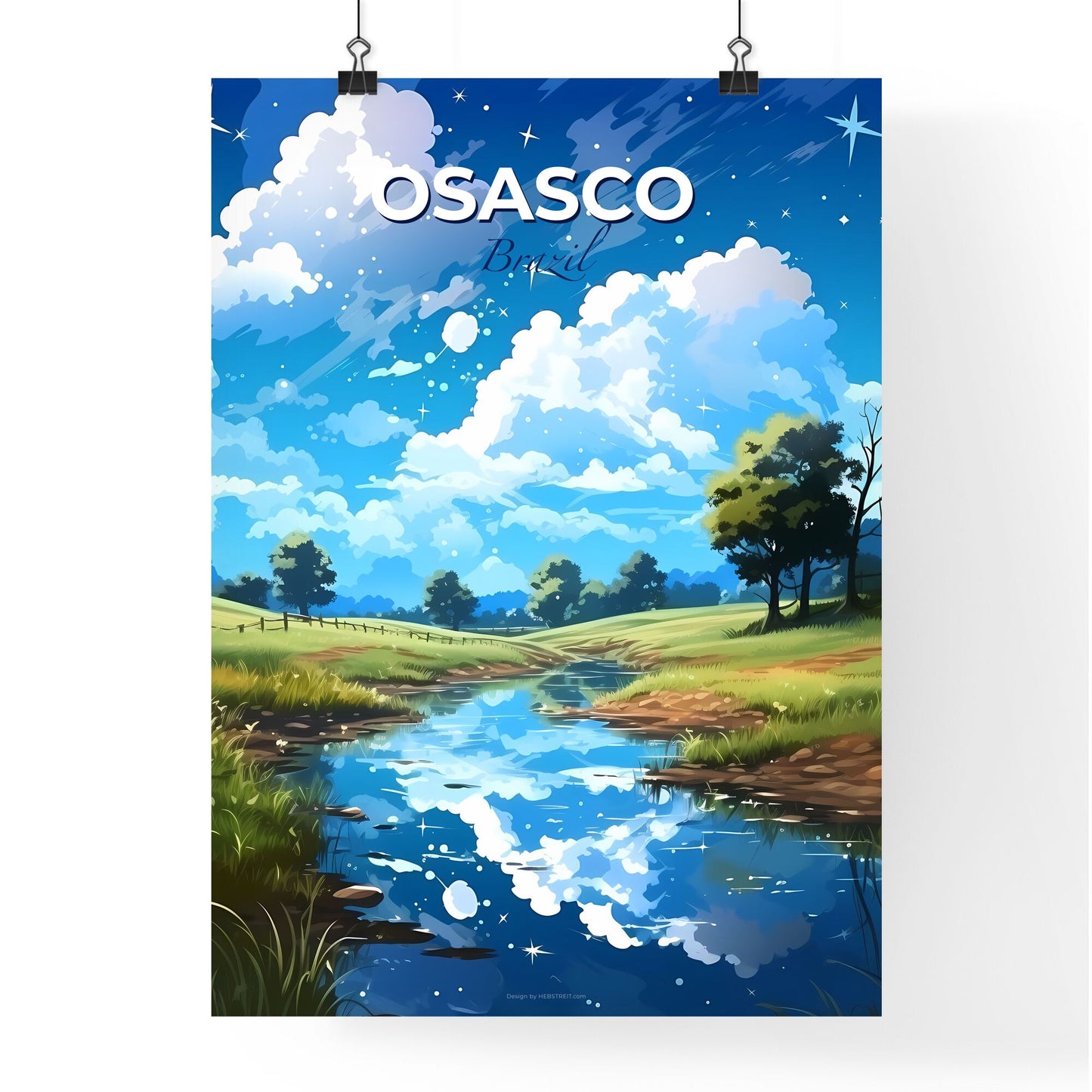 Osasco Brazil Skyline Painting Grassy River Field Scenic Vibrant Art Default Title