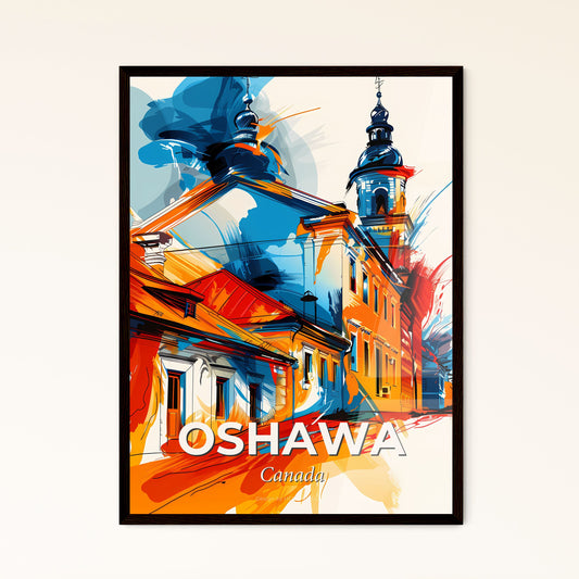 Vibrant Oshawa, Canada - A Colorful Painting Of A Street With Buildings