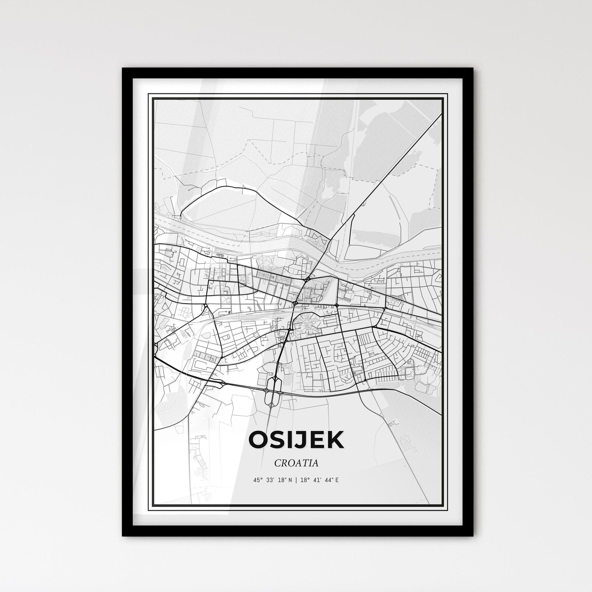 Osijek  Croatia - Scandinavian Style City Map for Modern Home Decor