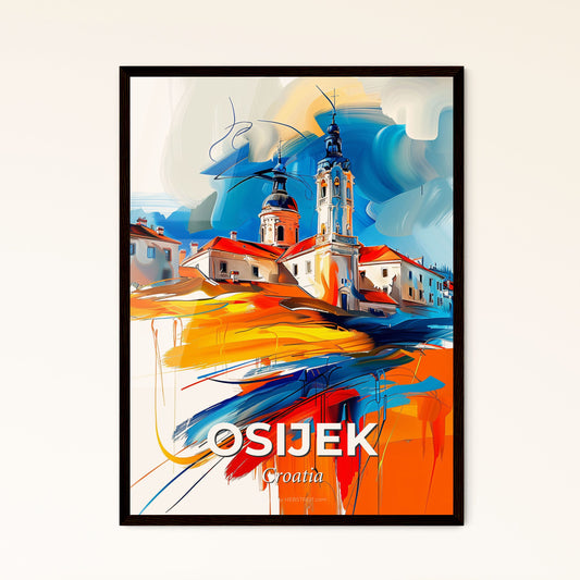 Vibrant Osijek, Croatia - A Painting Of A Building With Towers