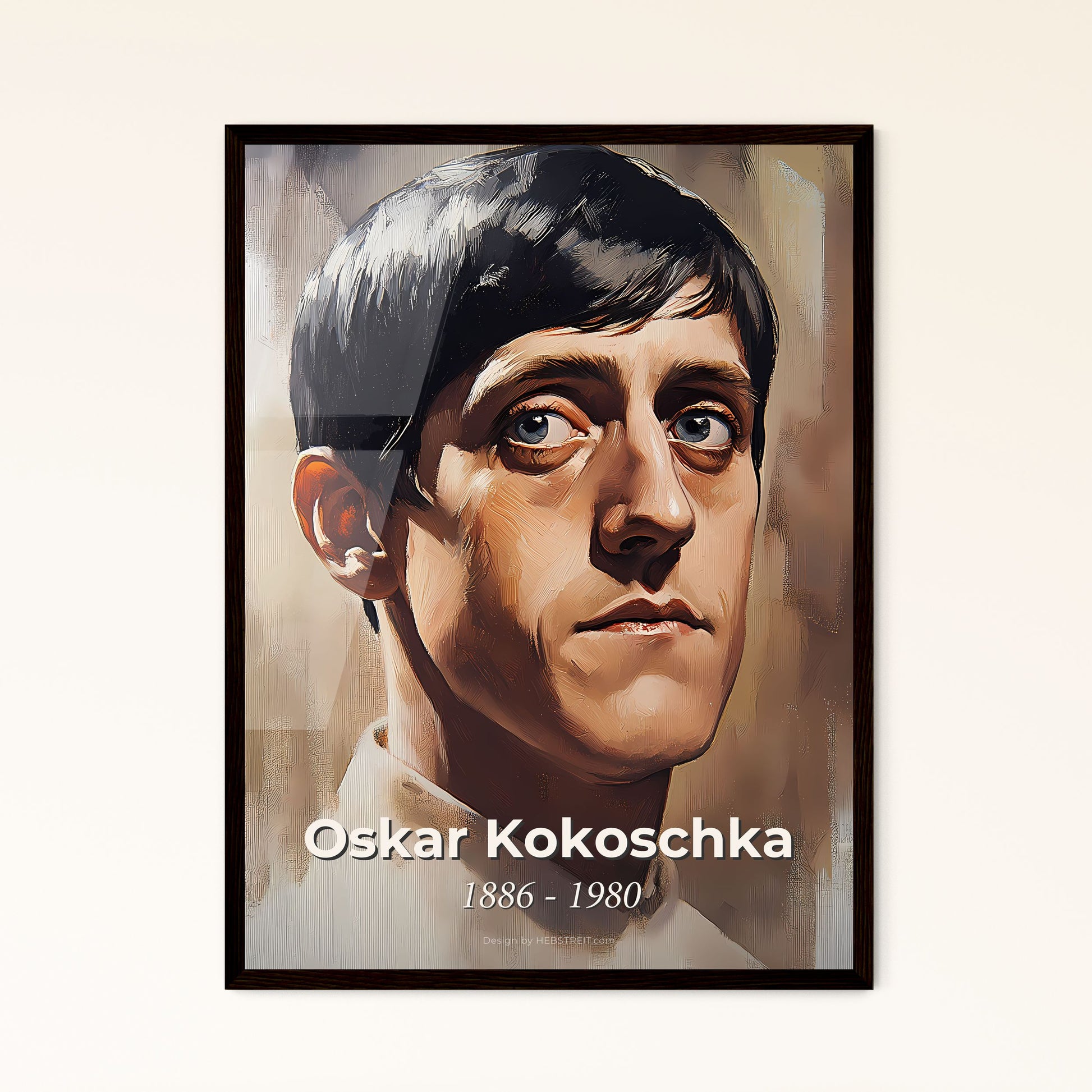 Portrait of Oskar Kokoschka, 1886 - 1980. Impressionistic painting of a man with short black hair.