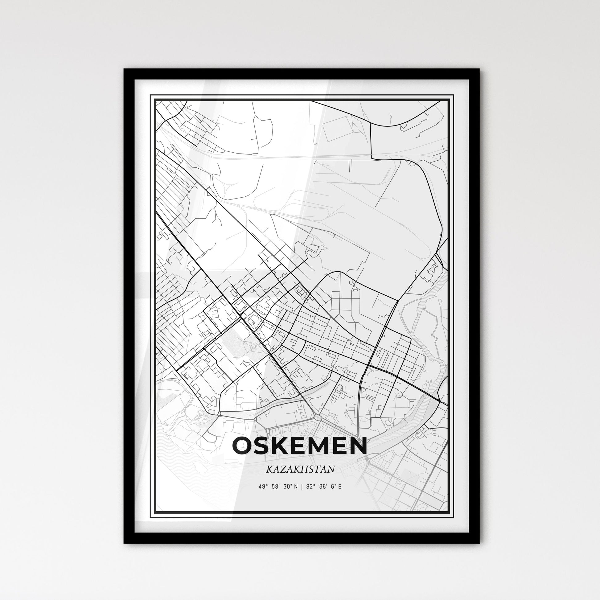 Oskemen Kazakhstan - Scandinavian Style City Map for Modern Home Decor