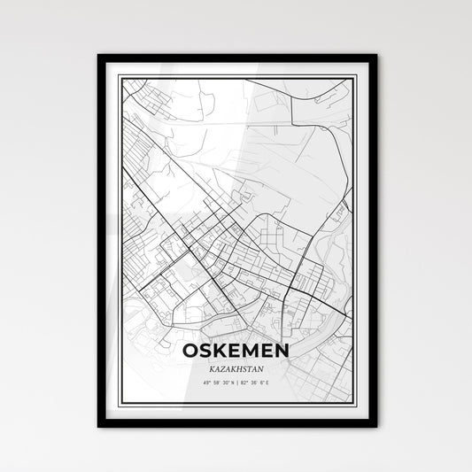 Oskemen Kazakhstan - Scandinavian Style City Map for Modern Home Decor