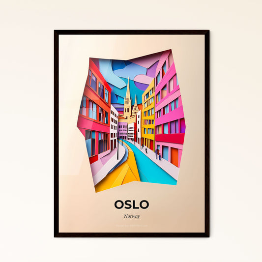 Vivid Oslo, Norway - a paper cut of a city street with a clock tower