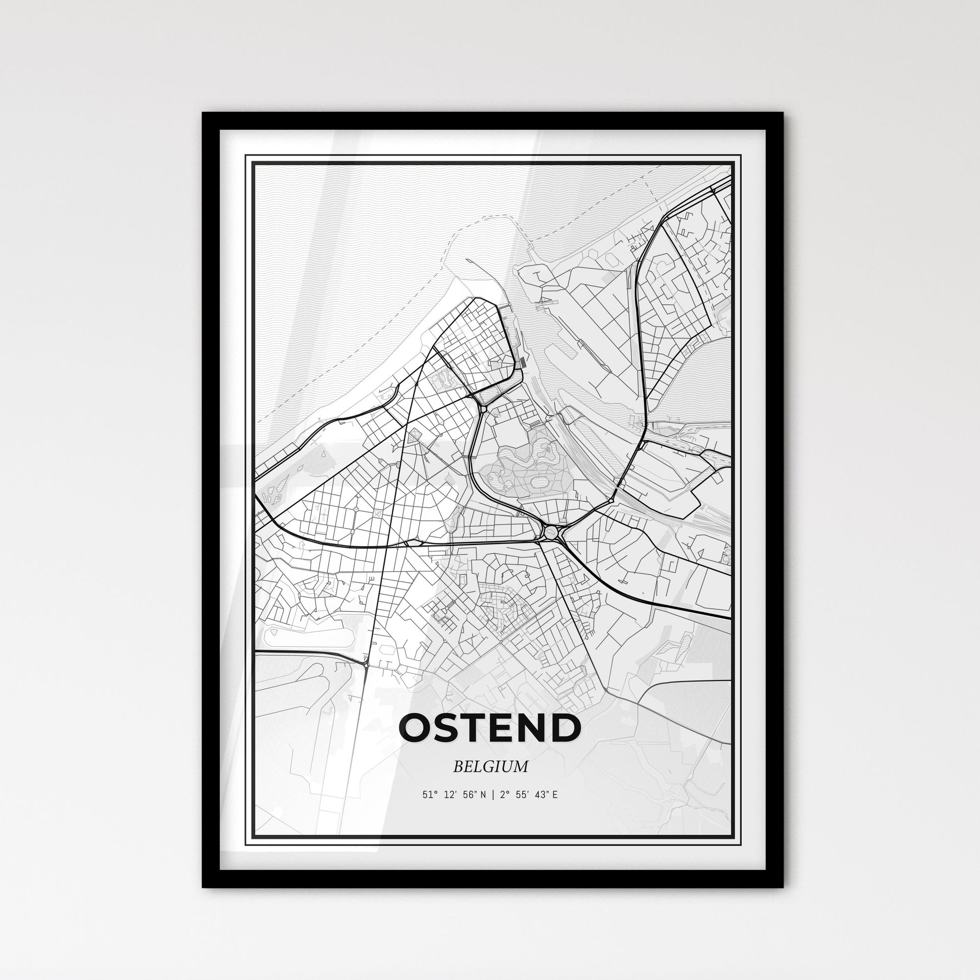 Ostend  Belgium - Scandinavian Style City Map for Modern Home Decor