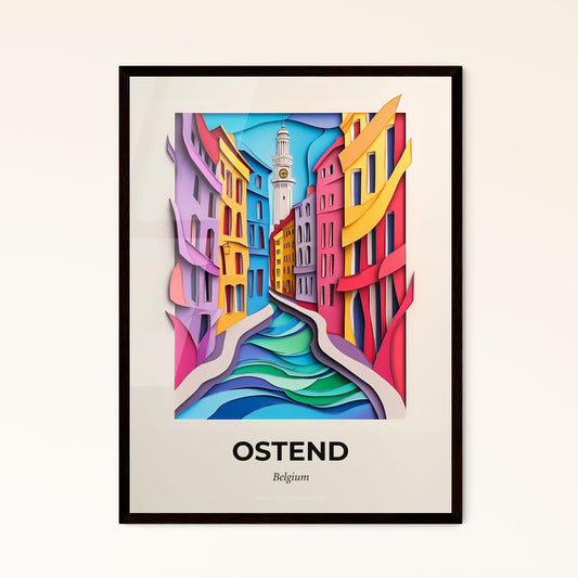 Vivid Ostend , Belgium - a paper cut of a city with a clock tower