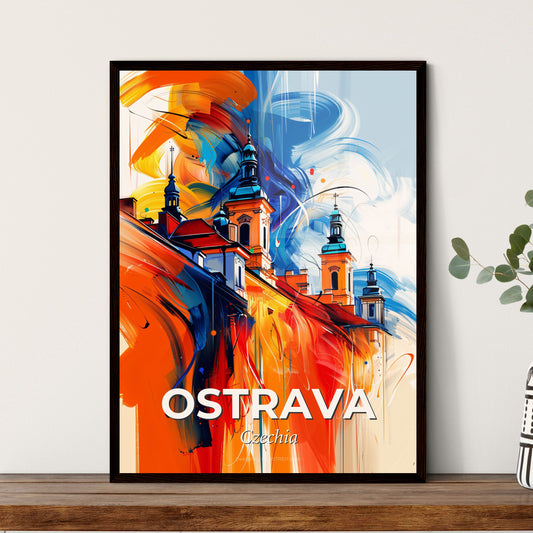 Vibrant Ostrava, Czechia - A Painting Of A Building With Towers And A Blue Sky