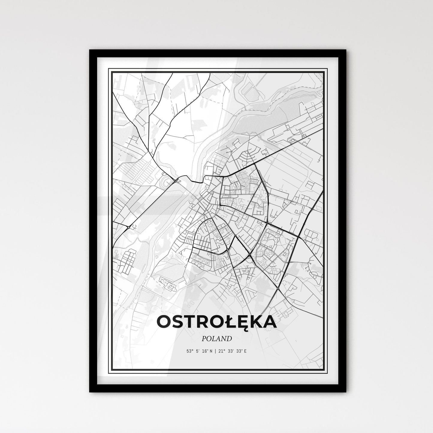 Ostrołęka Poland - Scandinavian Style City Map for Modern Home Decor