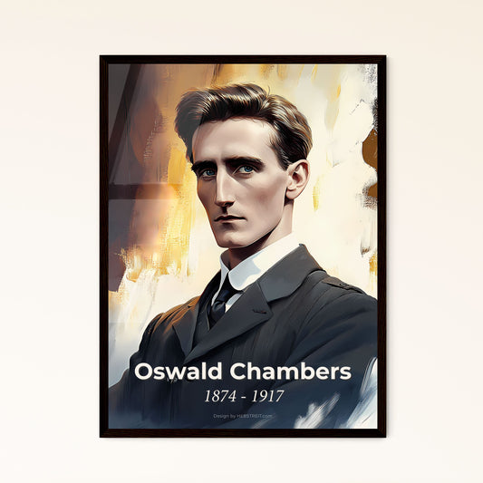 Portrait of Oswald Chambers, 1874 - 1917. Impressionistic painting of a man in a suit.