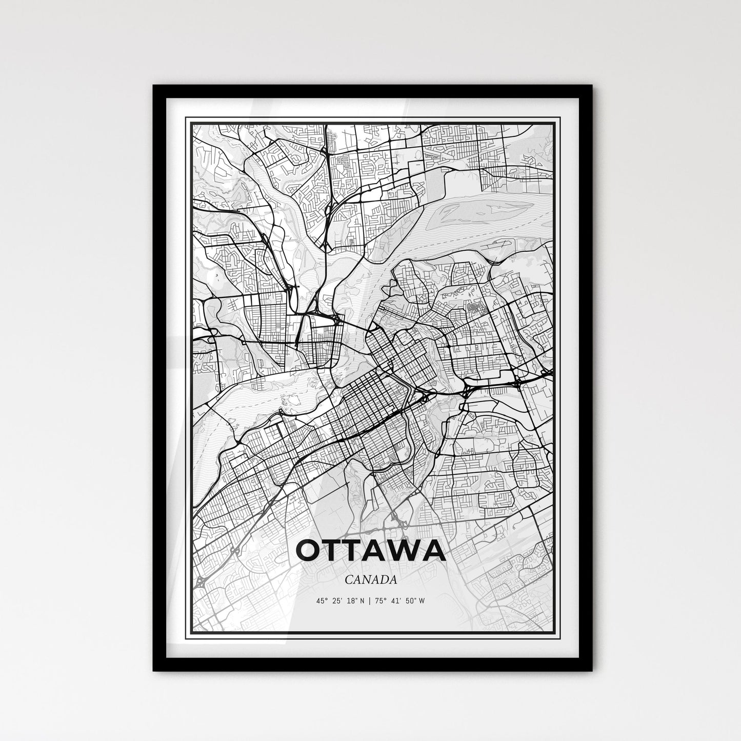 Ottawa Canada - Scandinavian Style City Map for Modern Home Decor