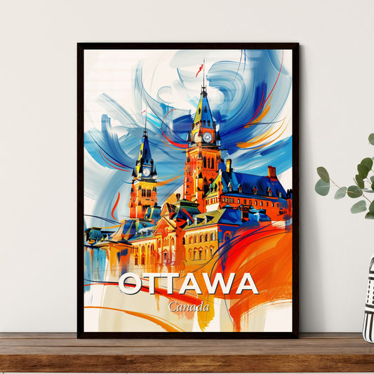 Vibrant Ottawa, Canada - A Painting Of A Building With A Clock Tower