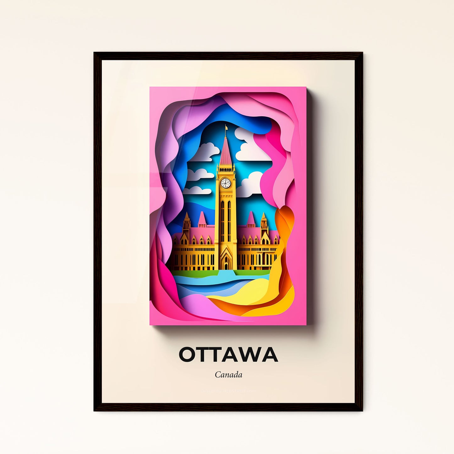 Vivid Ottawa, Canada - a paper cut of a building with a clock tower