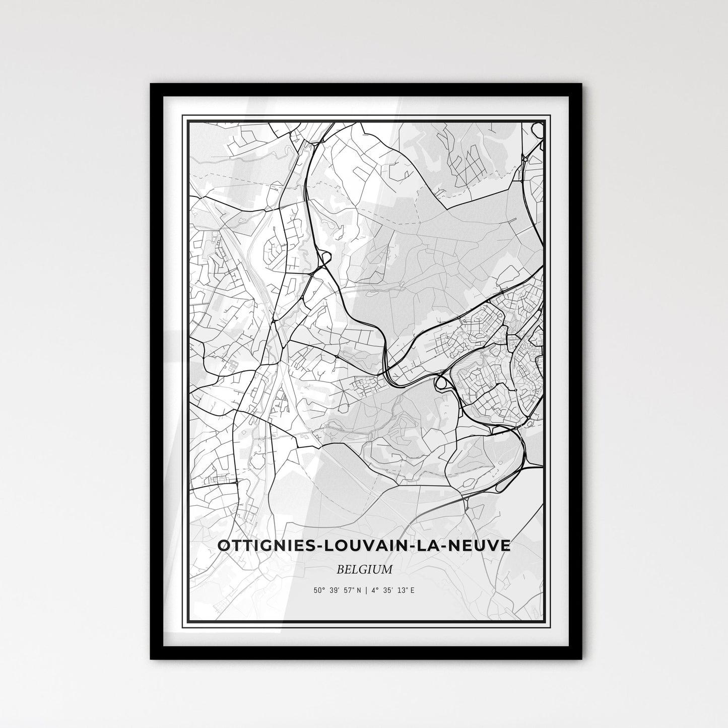 Ottignies-Louvain-la-Neuve Belgium - Scandinavian Style City Map for Modern Home Decor