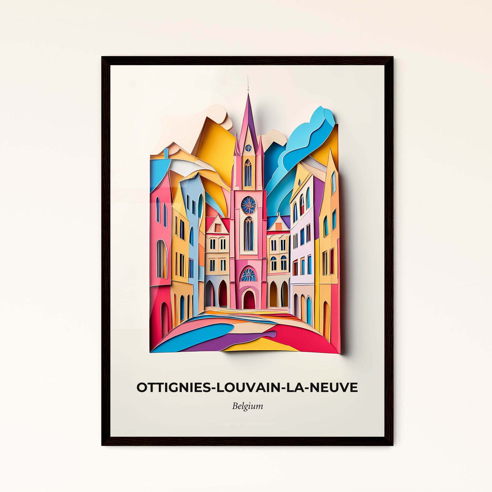 Vivid Ottignies-Louvain-la-Neuve, Belgium - a paper cut of a city with a river