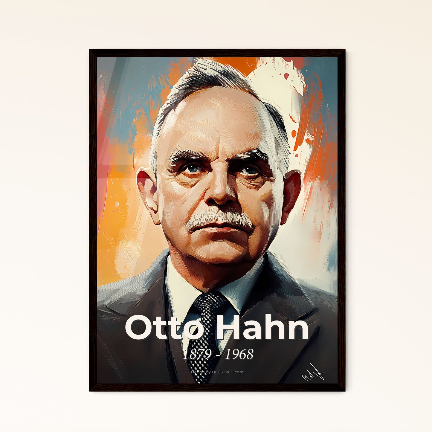 Portrait of Otto Hahn, 1879 - 1968. Impressionistic painting of a man in a suit.