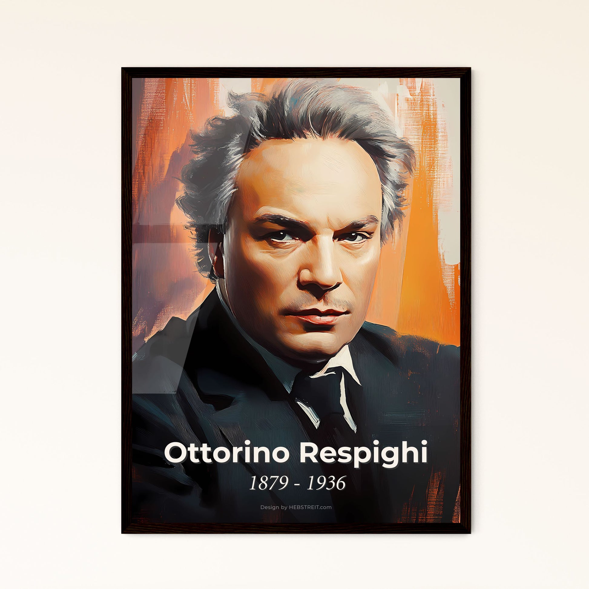 Portrait of Ottorino Respighi, 1879 - 1936. Impressionistic painting of a man in a suit.