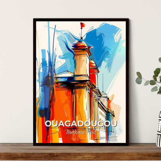 Vibrant Ouagadougou, Burkina Faso - A Drawing Of A Building With A Flag On Top