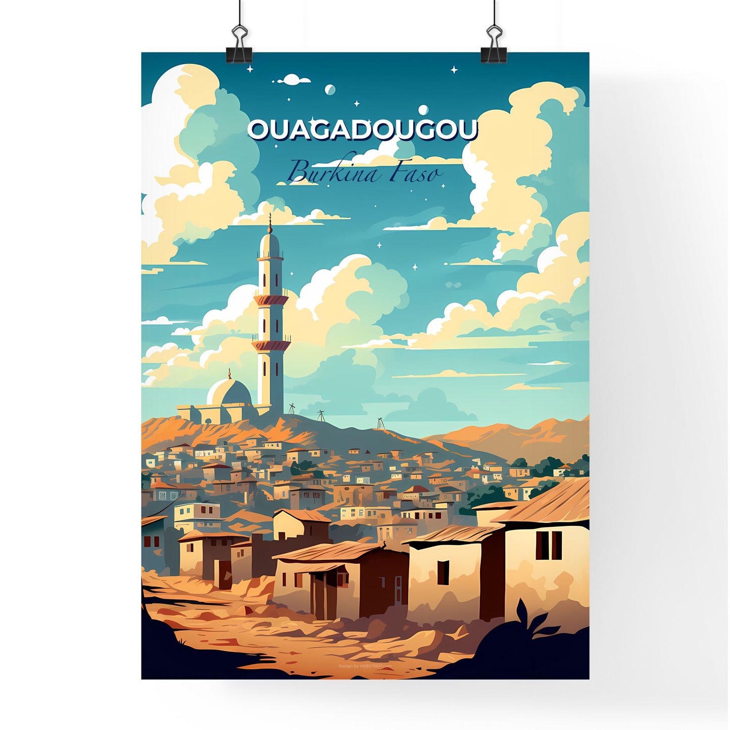 Vibrant Cityscape Painting of Ouagadougou Burkina Faso Skyline with Tower Default Title