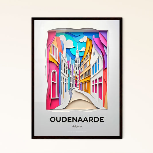 Vivid Oudenaarde , Belgium - a paper cut of a city street with a clock tower