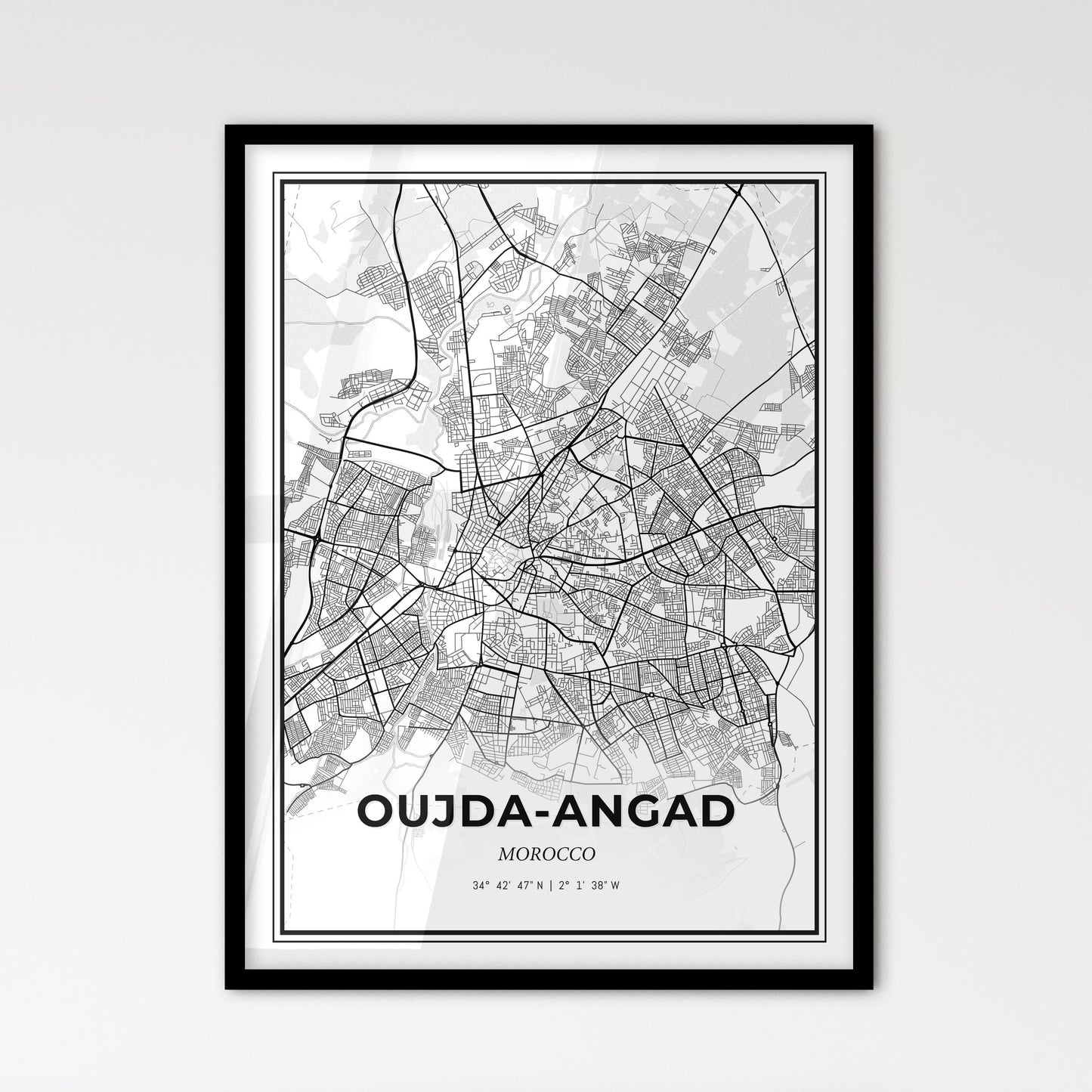 Oujda-Angad Morocco - Scandinavian Style City Map for Modern Home Decor