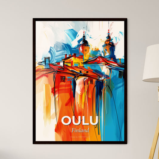 Vibrant Oulu, Finland - A Painting Of Buildings With Towers And Spires