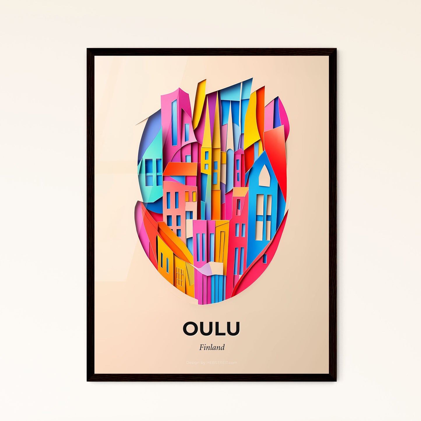 Vivid Oulu, Finland - a colorful city is cut out of paper