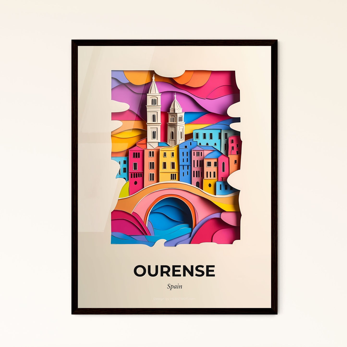 Vivid Ourense, Spain - a paper cut of a city with a bridge