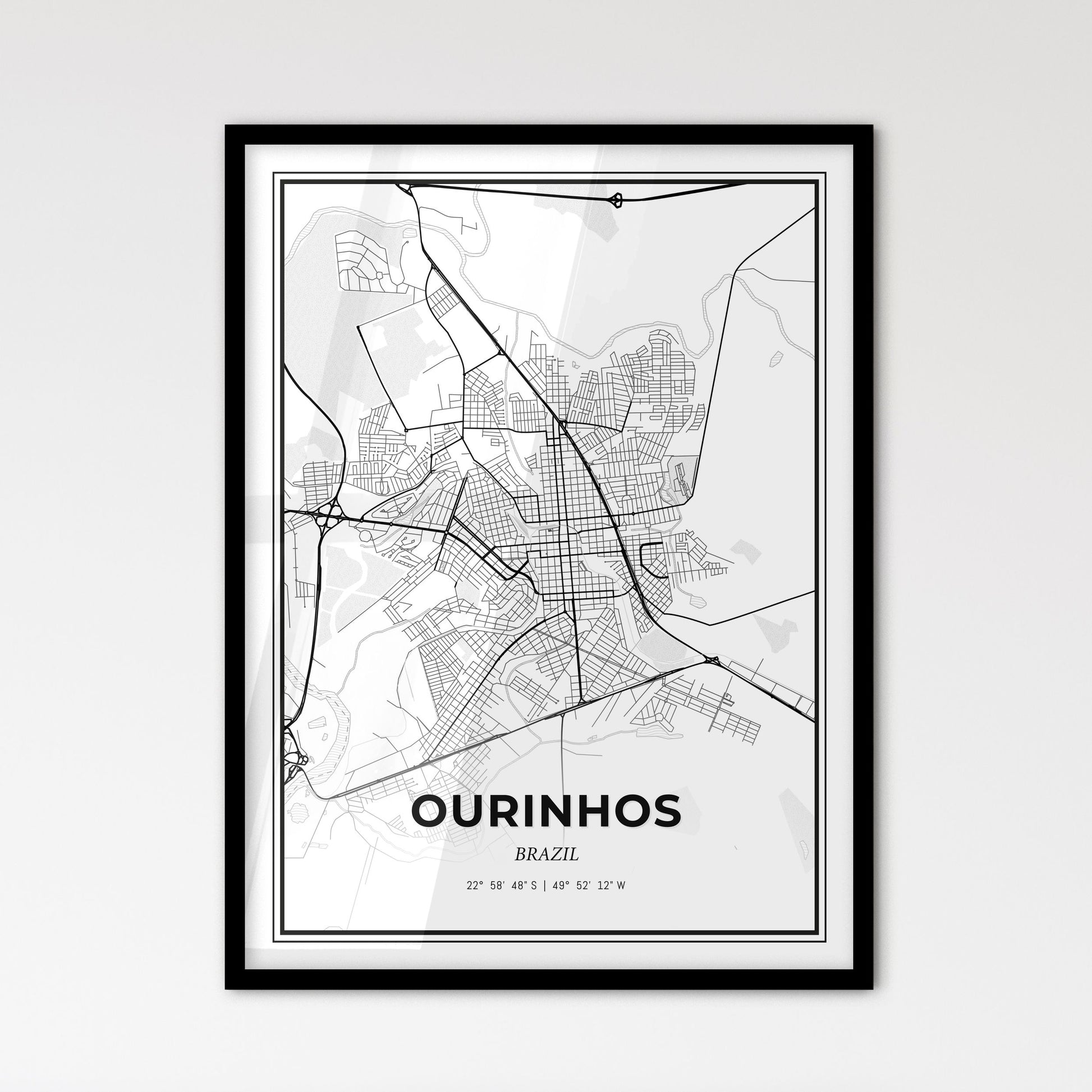 Ourinhos Brazil - Scandinavian Style City Map for Modern Home Decor