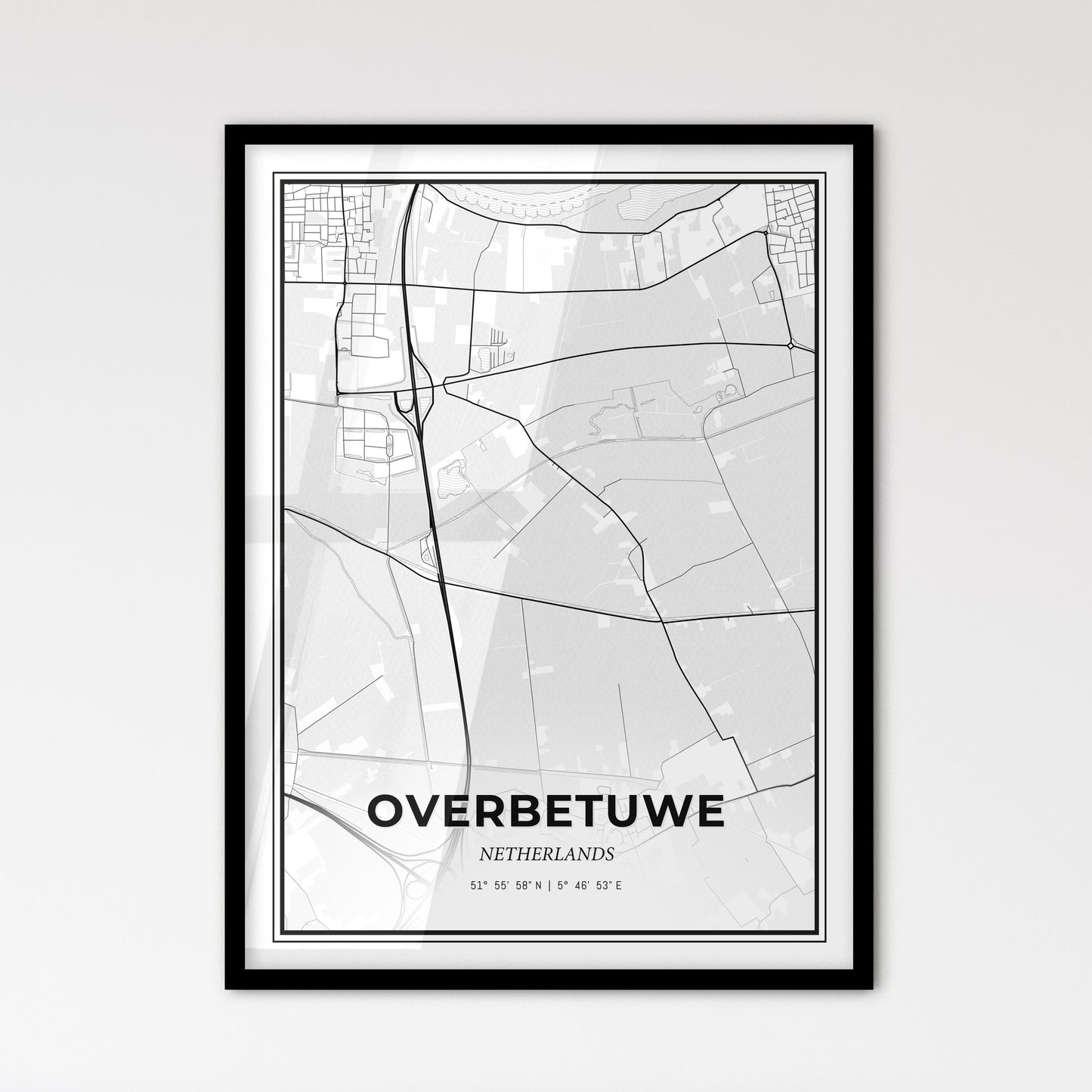  Overbetuwe Netherlands - Scandinavian Style City Map for Modern Home Decor