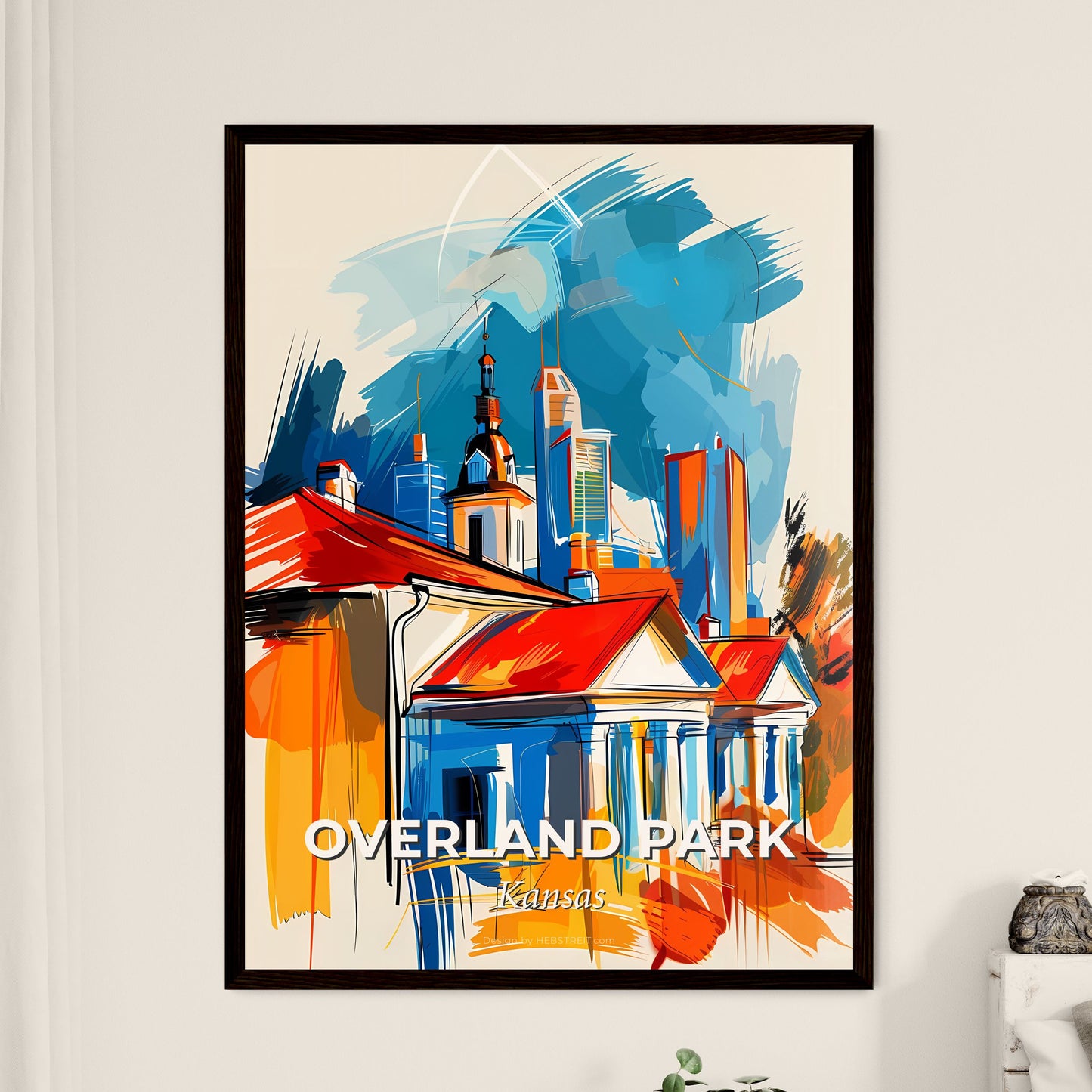 Vibrant Overland Park, Kansas - A Painting Of A Building With A Red Roof