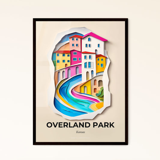 Vivid Overland Park, Kansas - a paper cut of a colorful city with a river