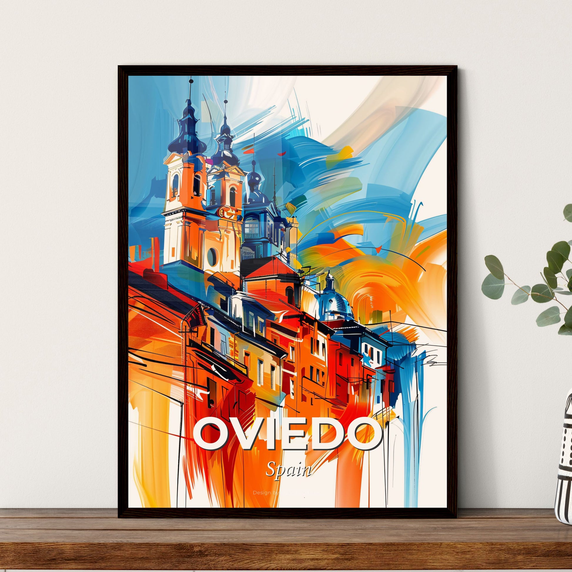 Vibrant Oviedo, Spain - A Painting Of A Building With A Colorful Background