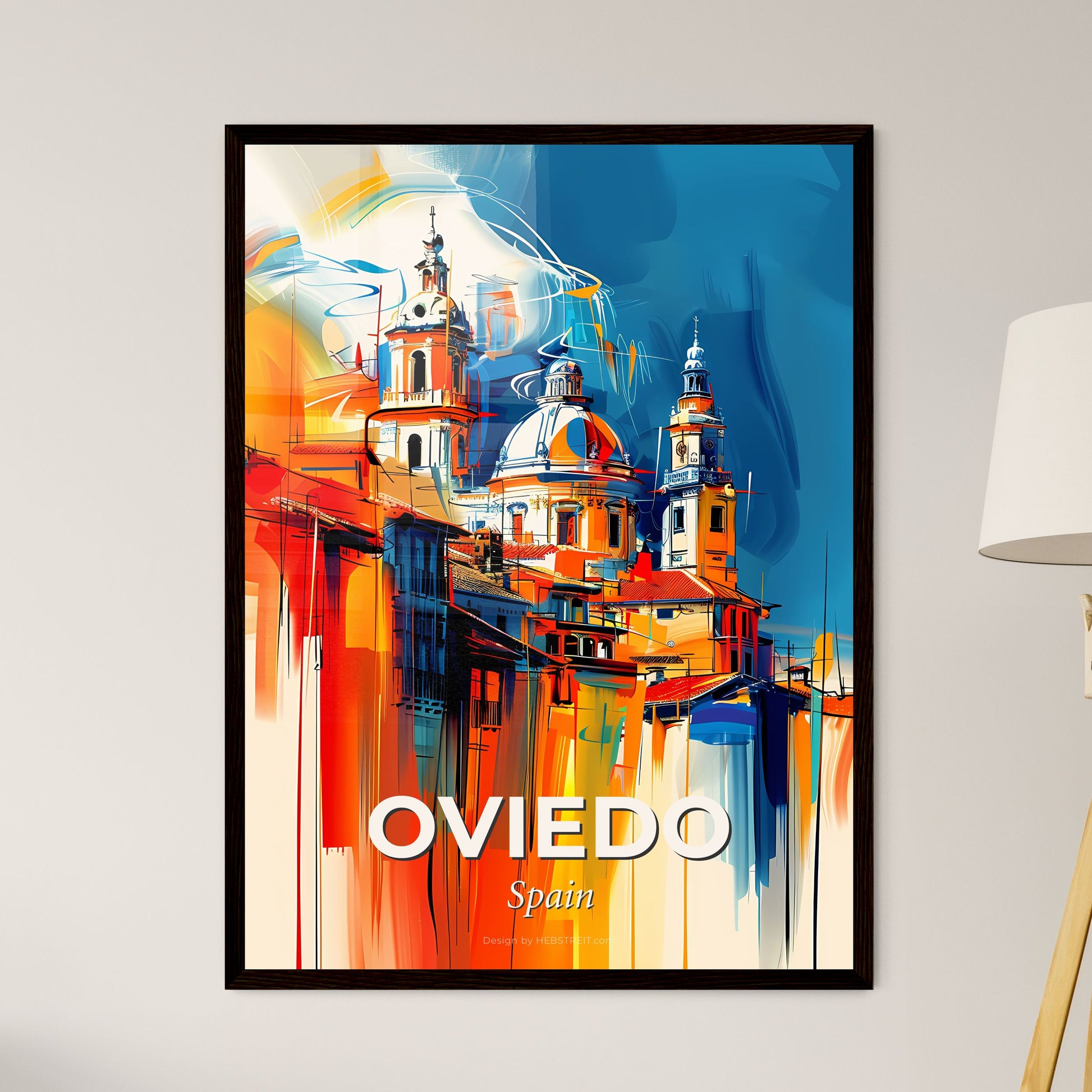 Vibrant Oviedo, Spain - A Painting Of A Building With A Dome And Towers