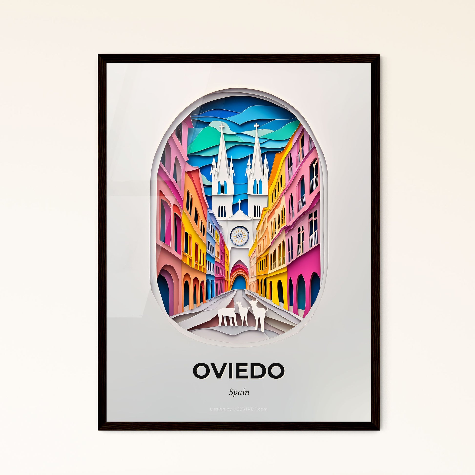 Vivid Oviedo, Spain - a paper cut of a city with a clock tower