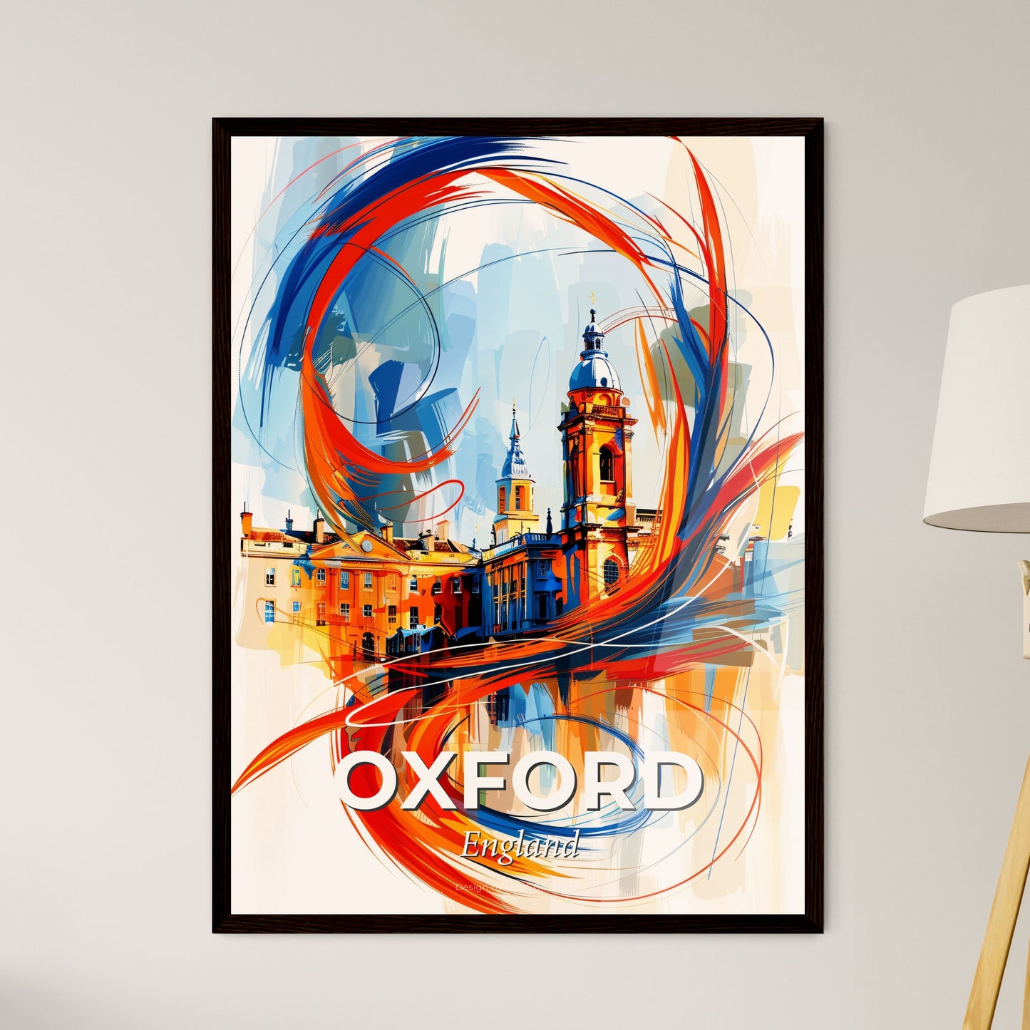 Vibrant Oxford, England - A Painting Of A Building With A Colorful Swirl