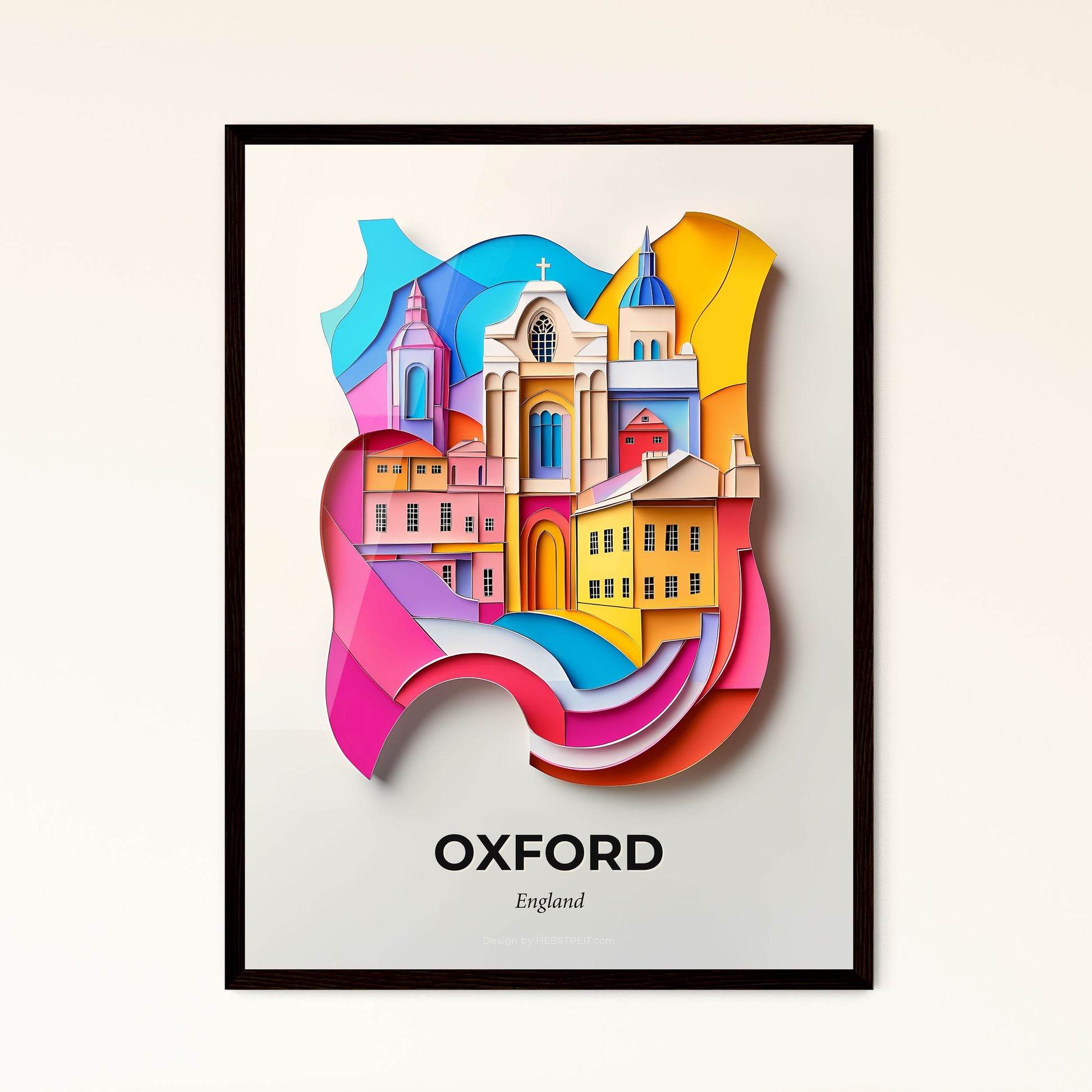 Vivid Oxford, England - a colorful city with a church and a rainbow wave