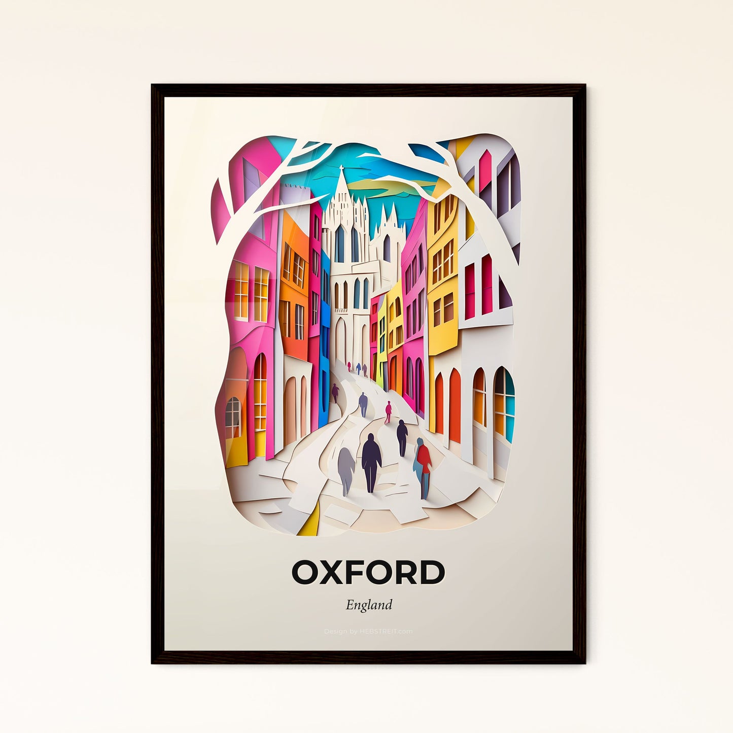 Vivid Oxford, England - a paper cut of a city street with people walking