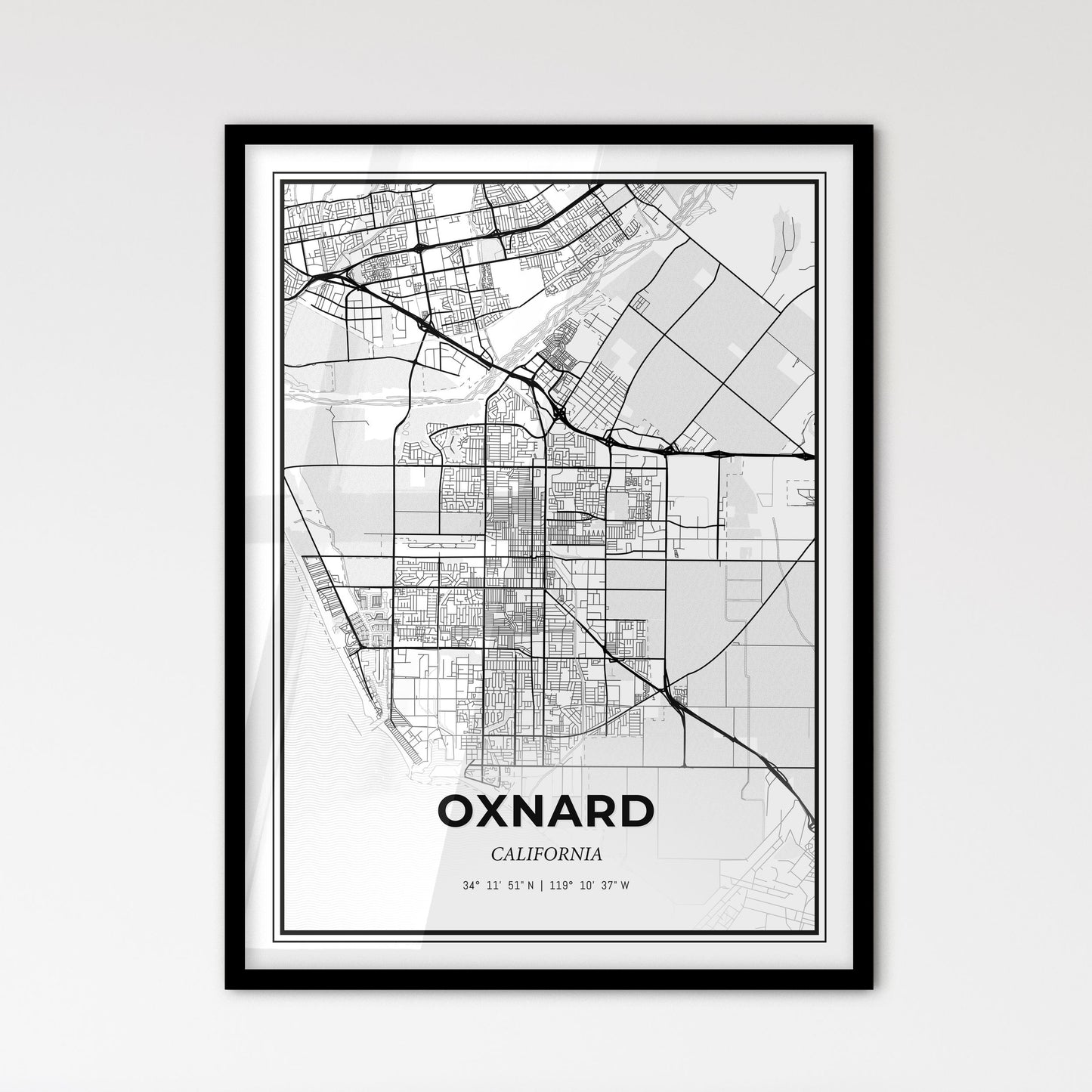 Oxnard California - Scandinavian Style City Map for Modern Home Decor