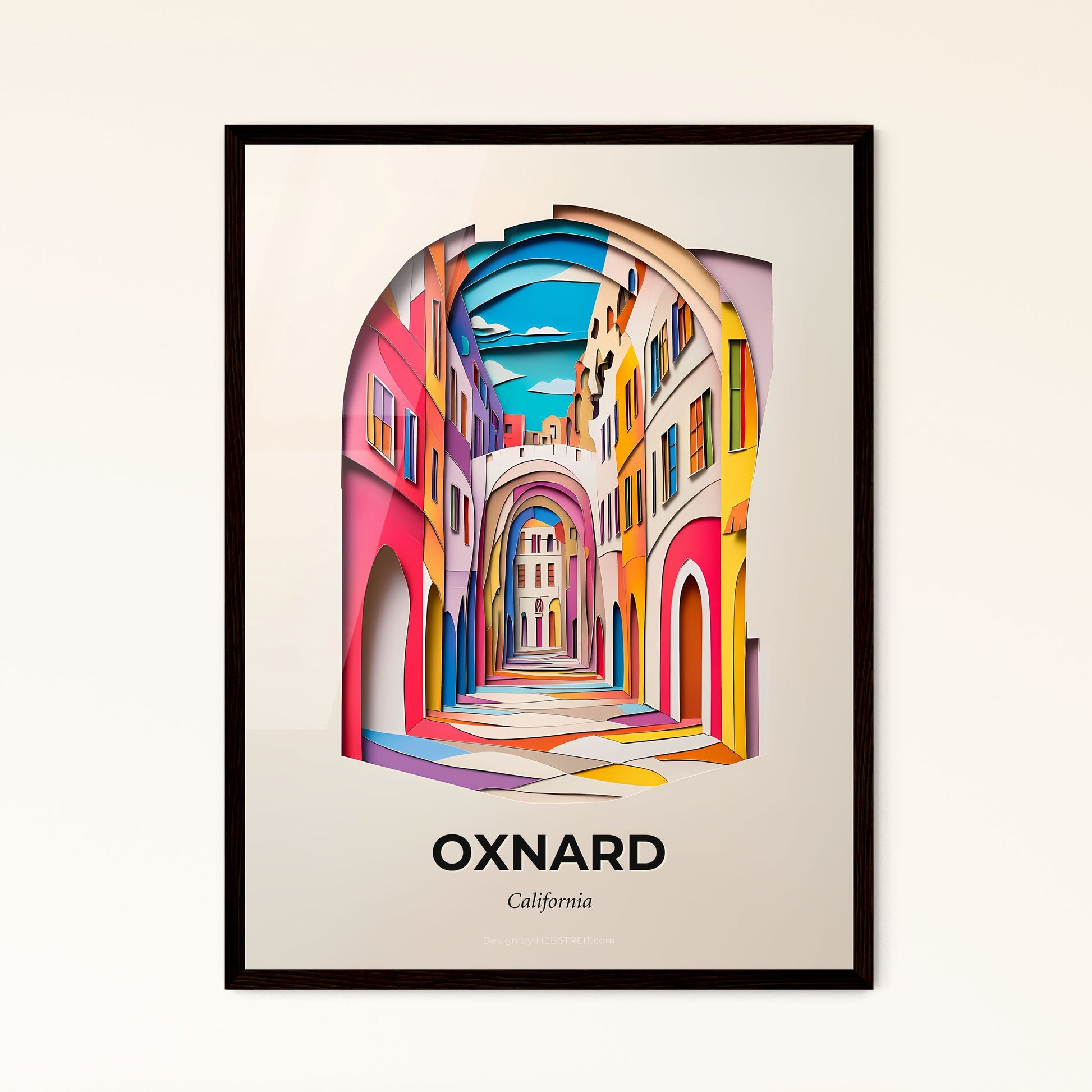 Vivid Oxnard, California - a colorful street with a arch and a sky background