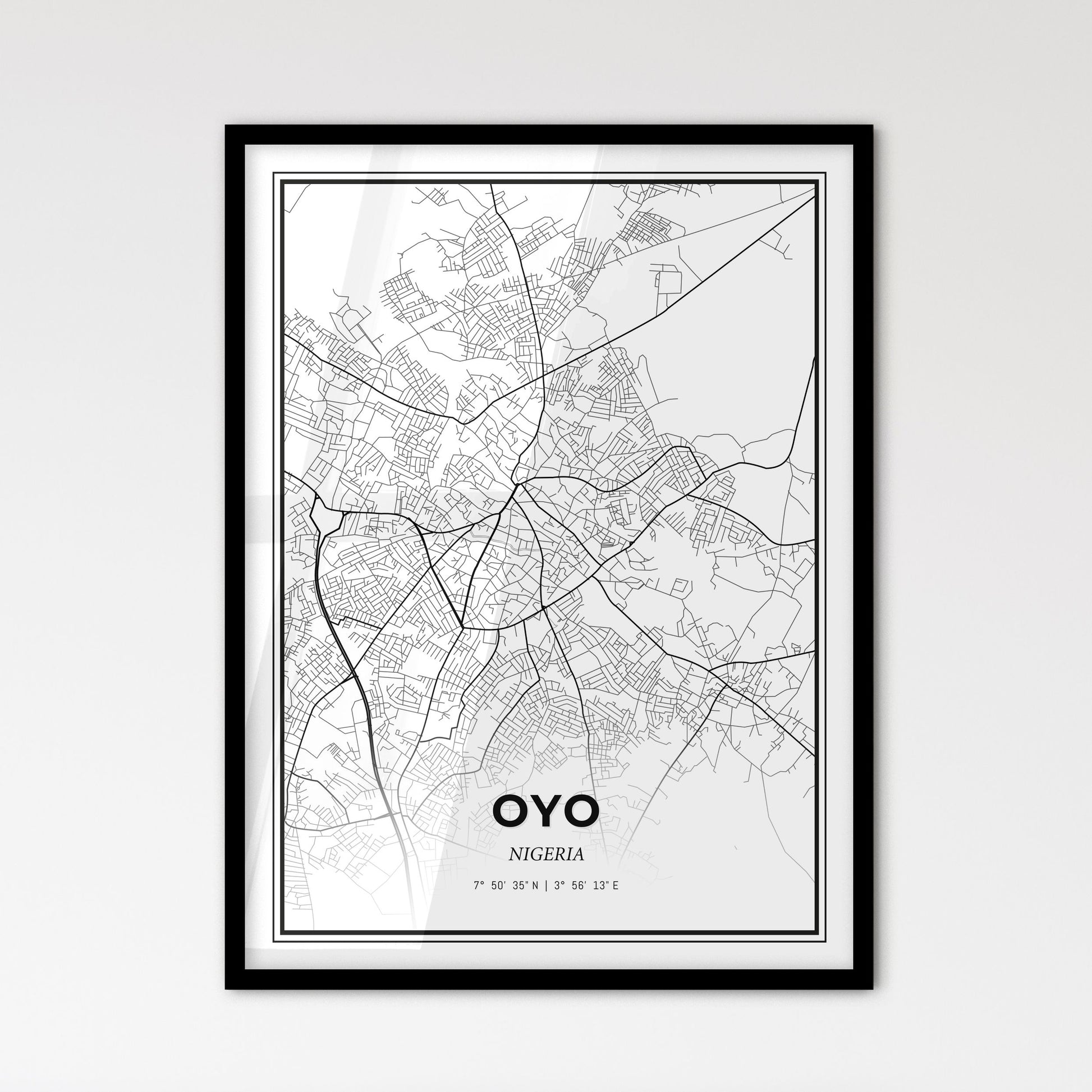 Oyo Nigeria - Scandinavian Style City Map for Modern Home Decor