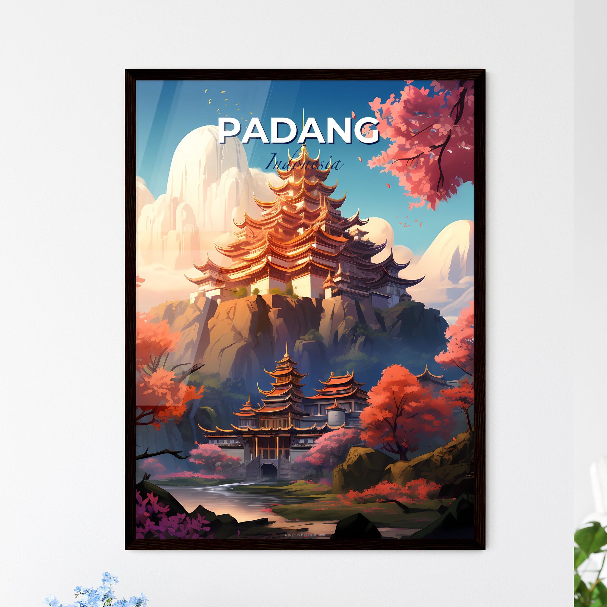 Vibrant Artistic Painting of Padang Indonesia Skyline | Hillside Building | Trees | Mountains Default Title