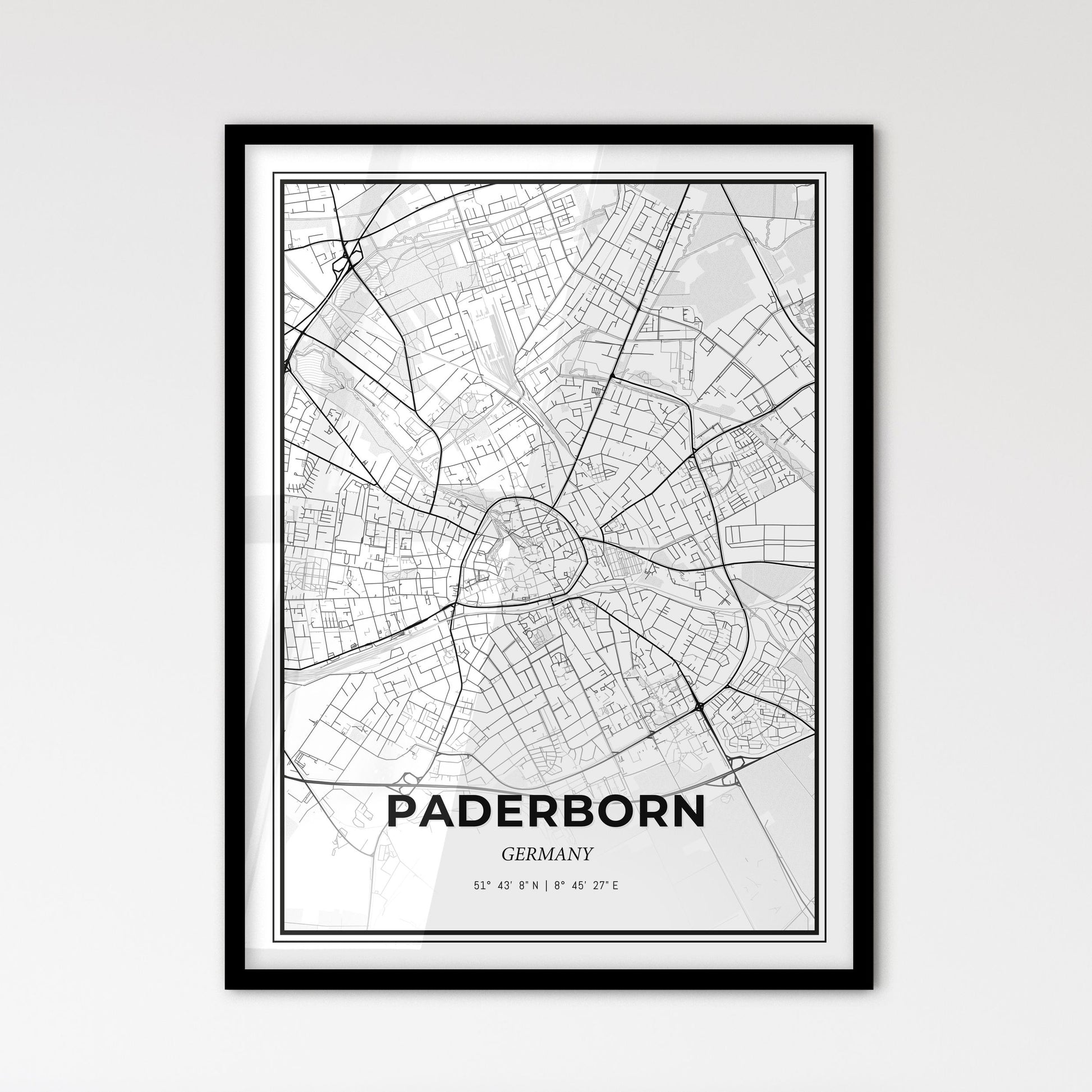 Paderborn Germany - Scandinavian Style City Map for Modern Home Decor