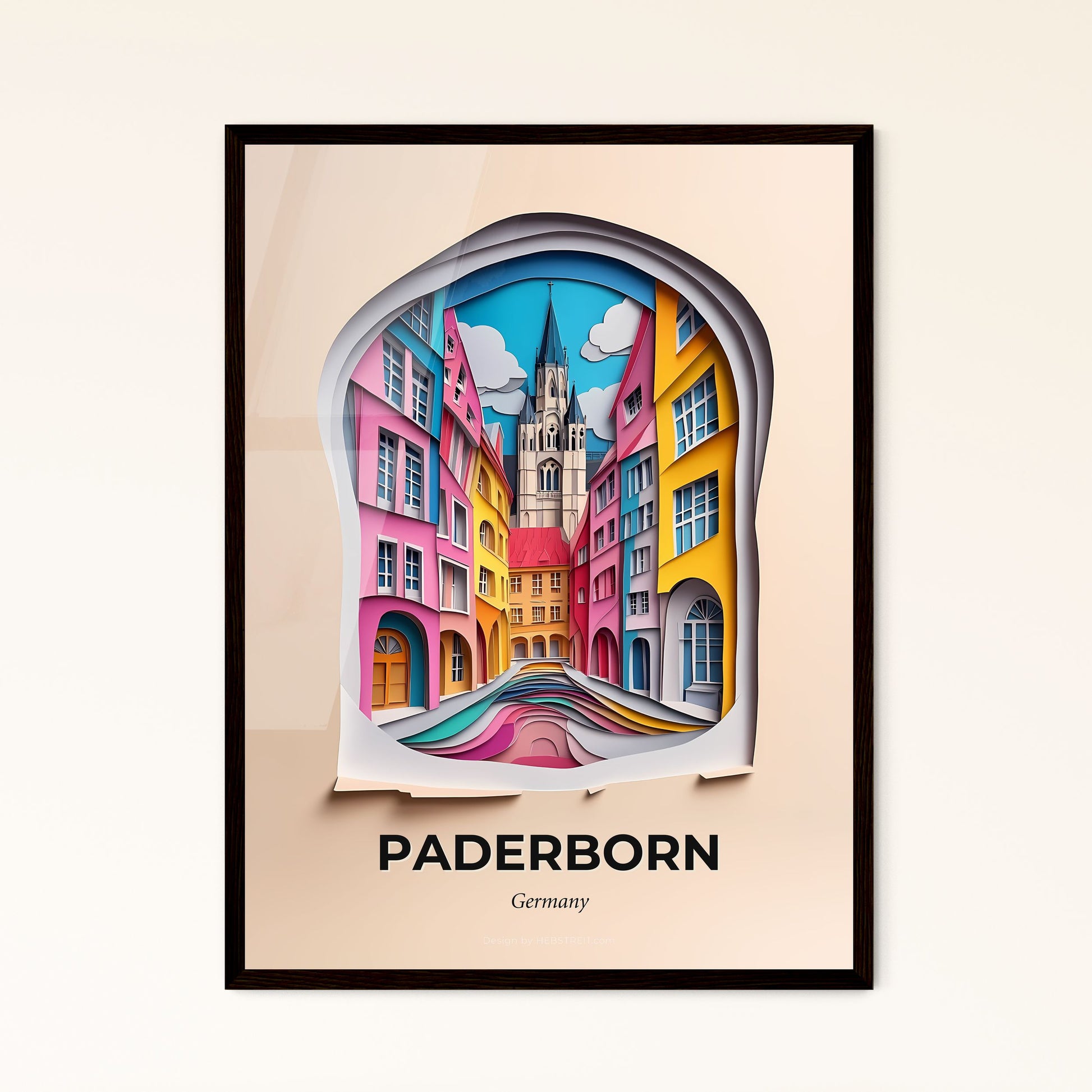 Vivid Paderborn, Germany - a paper cut of a city with a clock tower