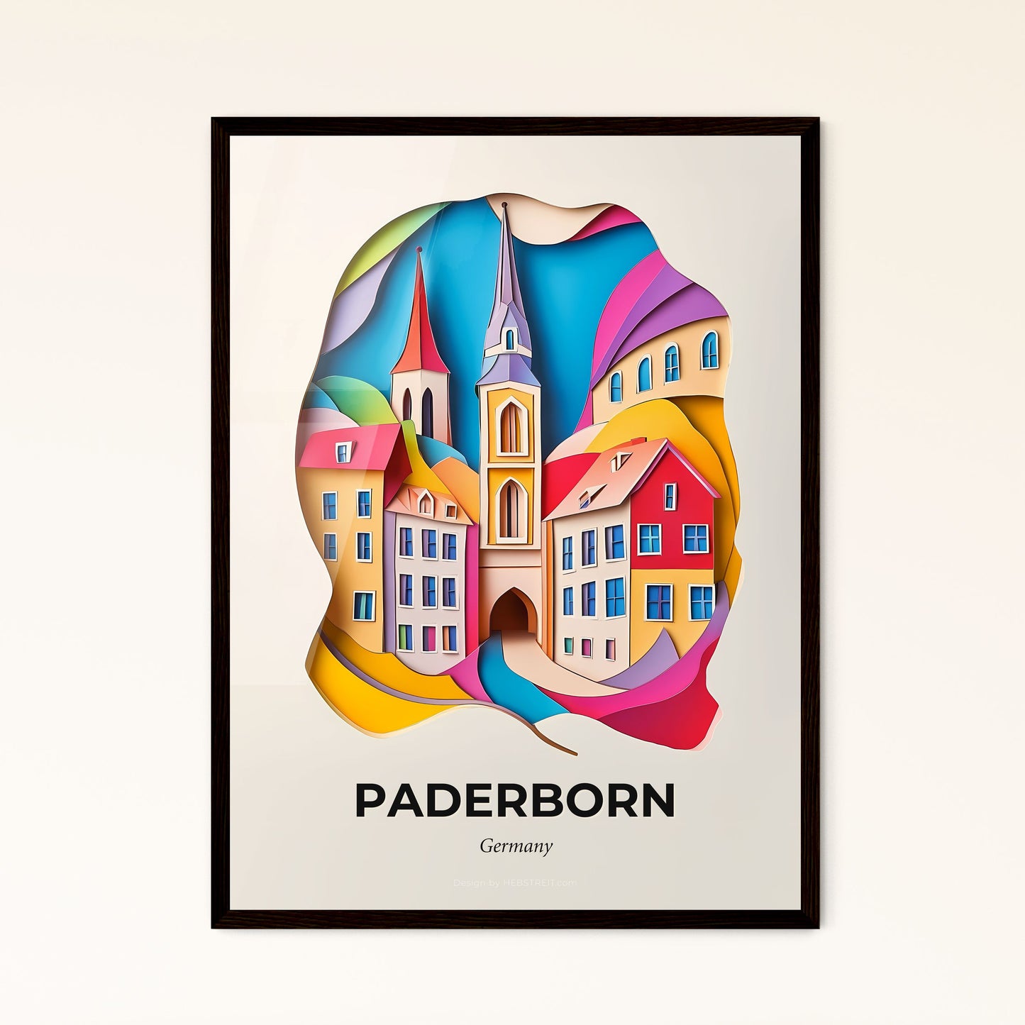 Vivid Paderborn, Germany - a paper cut of a city with a rainbow colored stream