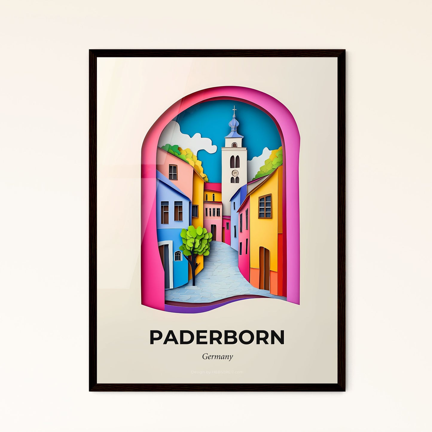 Vivid Paderborn, Germany - a paper cut of a city with a clock tower