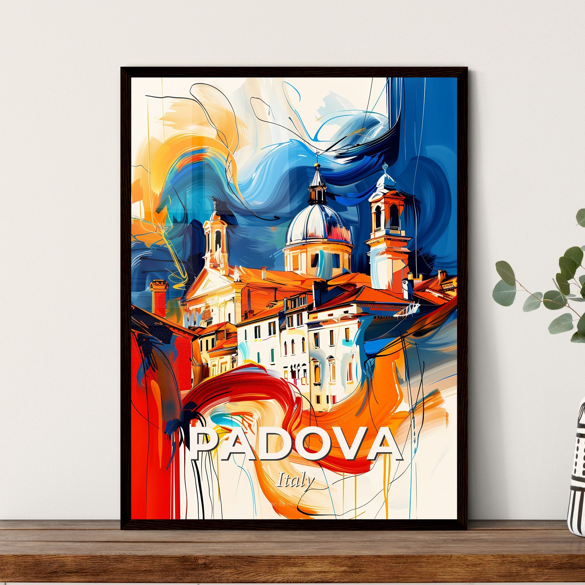 Vibrant Padova , Italy - A Painting Of A Building With A Dome And A Blue And Orange Background