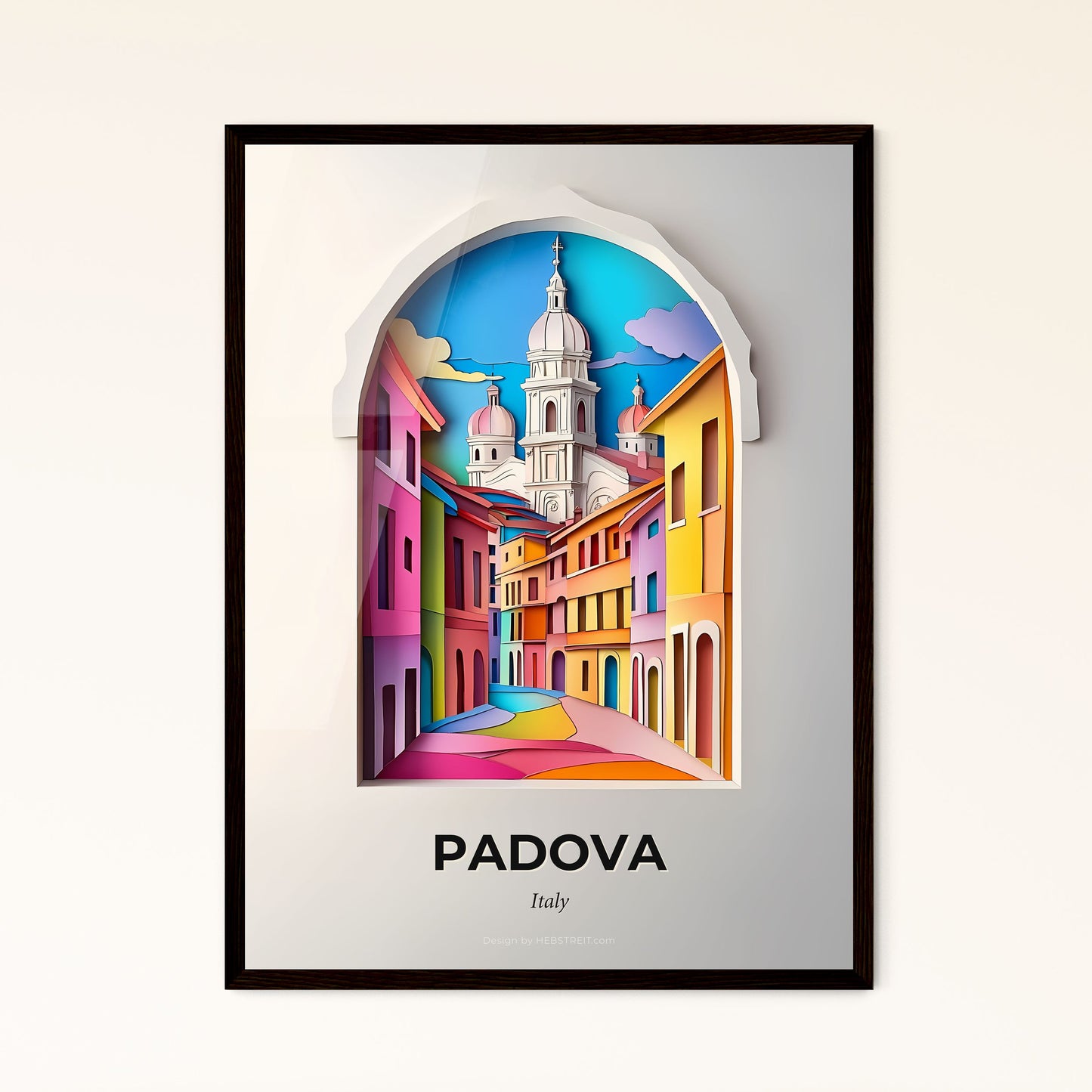 Vivid Padua, Italy - a paper cut of a city with a church