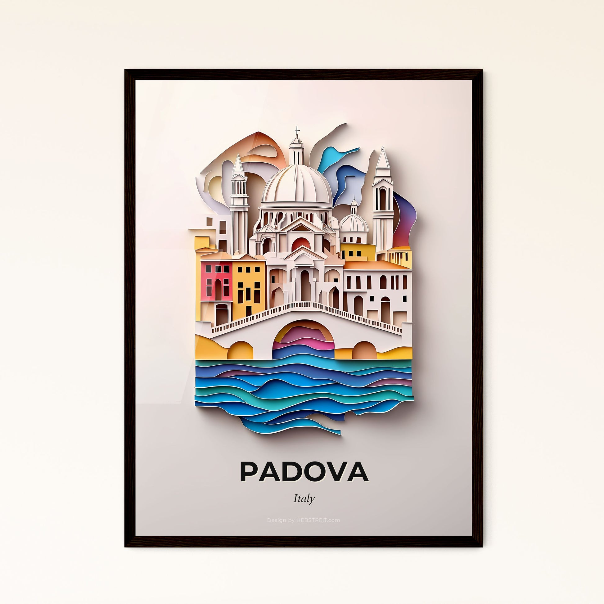 Vivid Padua, Italy - a paper cut of a city with a bridge