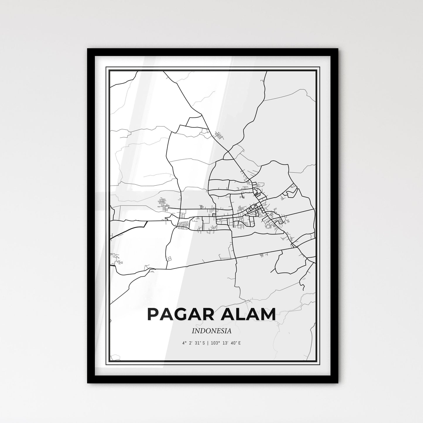 Pagar Alam Indonesia - Scandinavian Style City Map for Modern Home Decor