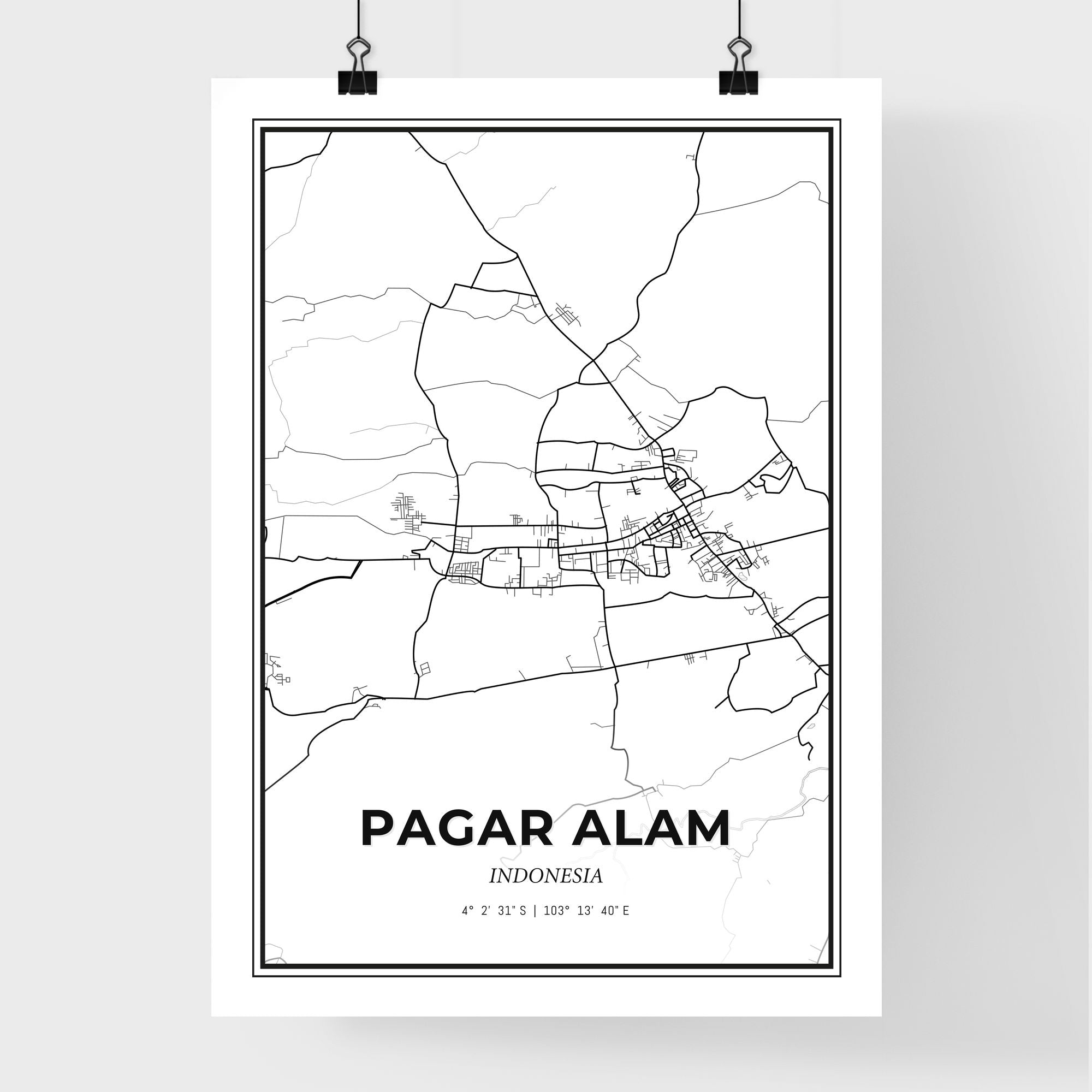 Pagar Alam Indonesia Scandinavian Style City Map – HEBSTREIT
